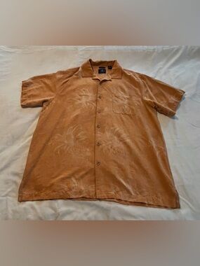 Men’s Caribbean Joe Orange Tone Print Button-Down Silk Short Sleeve Size XXL EUC